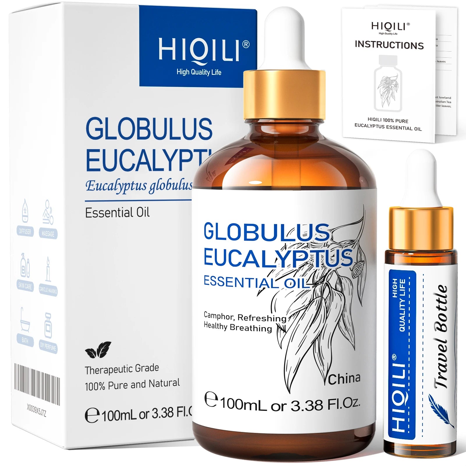 HIQILI 100ML Pure Sandalwood Essential Oil Lavender Jasmine Eucalyptus Peppermint Ylang Ylang Frankincense (Choose Scent)