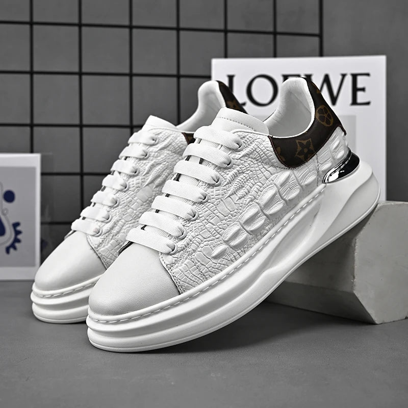 Men Casual board shoes White Sneakers Men Fashion Lace Up Leather Casual Comfortable Board Shoes Non-slip Board Shoe Men Shoes