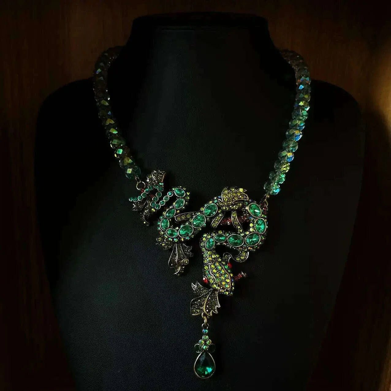 Retro snake Zodiac animal exaggerated glass rhinestone necklace