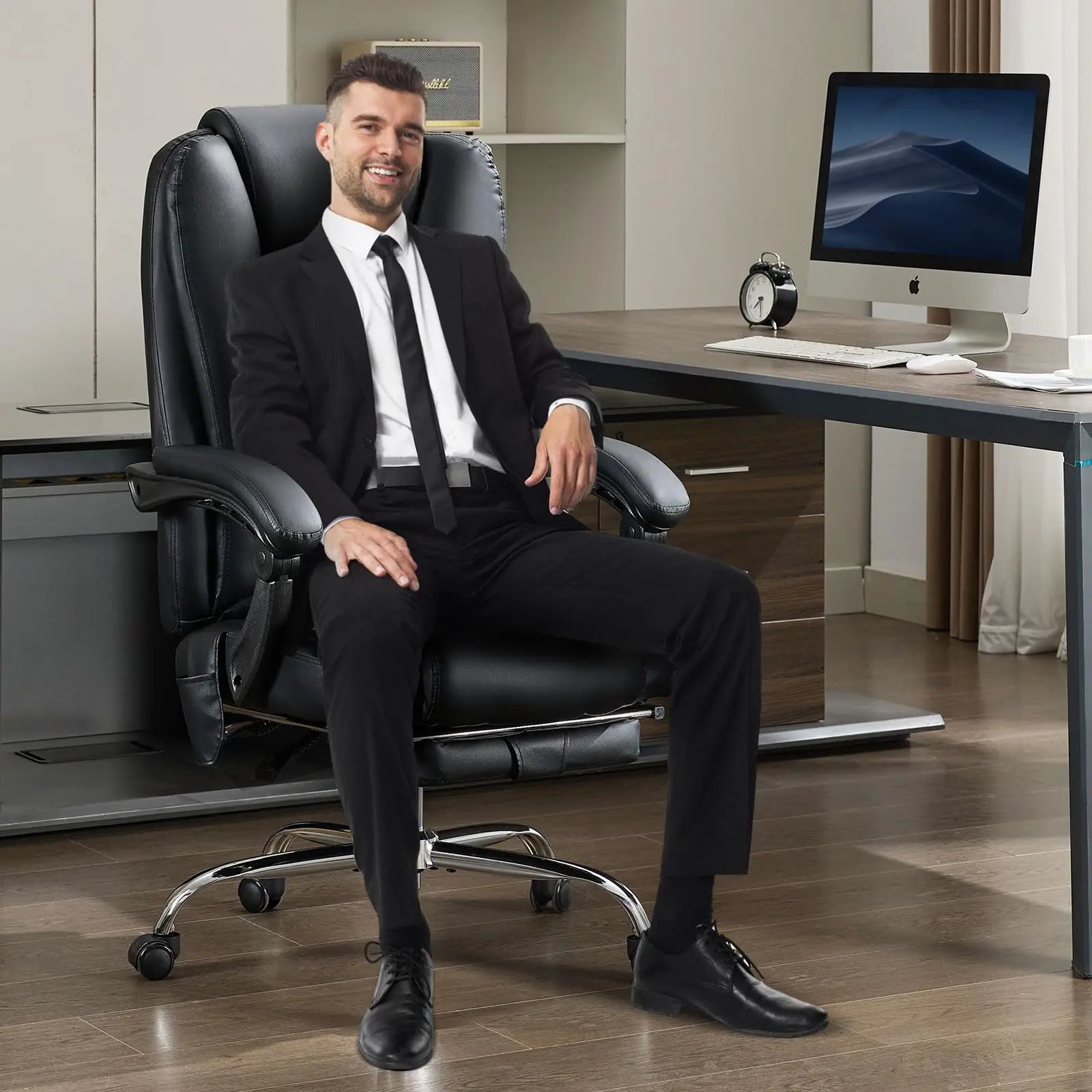 Massage Chair Office Electric Leather Executive Chair Adjustable Height Reclining Nap Chair 3 Intensity Levels Latex Cushion