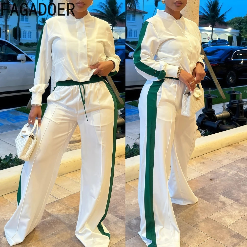 FAGADOER Fashion Sports 2 Pieces Set for Woman Long Sleeve Crop Top and Long Pants Matching Suit Female Streetwear...