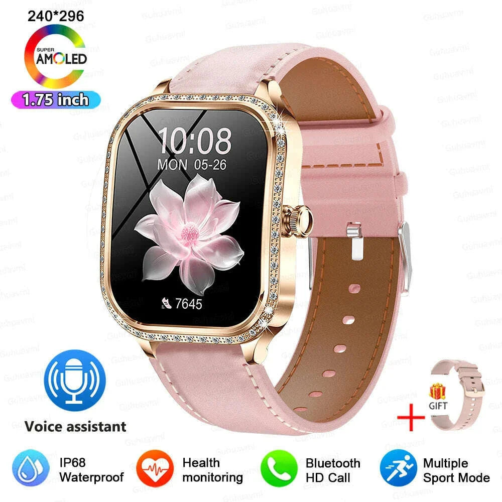 2025 New Lady Smart Watch Women AMOLED Curved Screen IP68 Waterproof Health Call Smartwatch For Samsung Huawei Apple Watch 4 ios