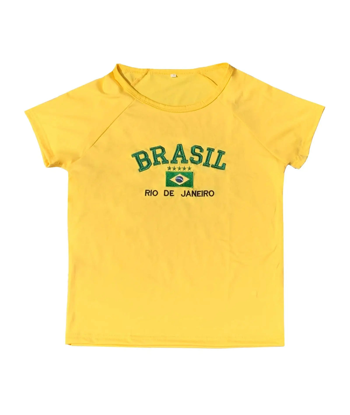 2024 Retro Street Aesthetic Baby T-shirt Women Green Brazil Letters Print Crop Tops Casual Slim Short Sleeve Y2k Clothes E-girls