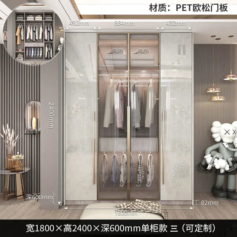 Support Storage Wardrobes Glass Door Shelves Organizers Luxury Wardrobe Bedroom Storage ClothesCupboard Armoires home Furniture - Kimlud