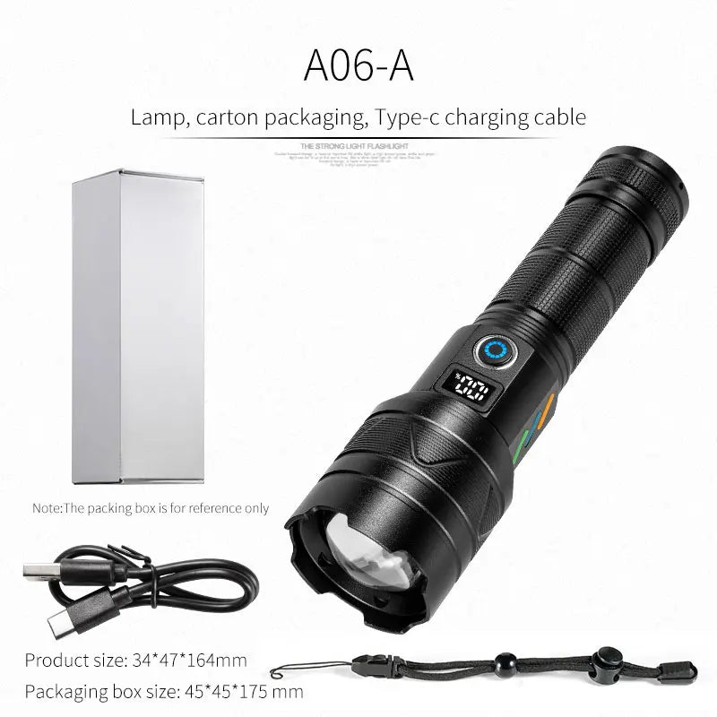 Super Bright Laser Flashlight Zoomable USB Rechargeable Torch Lamp 5 Lighting Modes Outdoor Adventure Long Range Flashlight