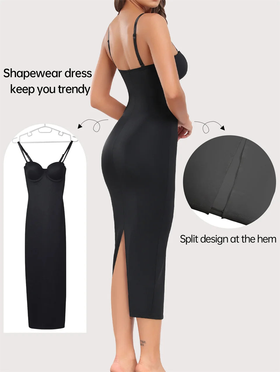 Wechey Slip Dress Tummy Control Shapewear Women Slimming Body Push Up Bras Lifts Breasts Underwear Slit Hemline