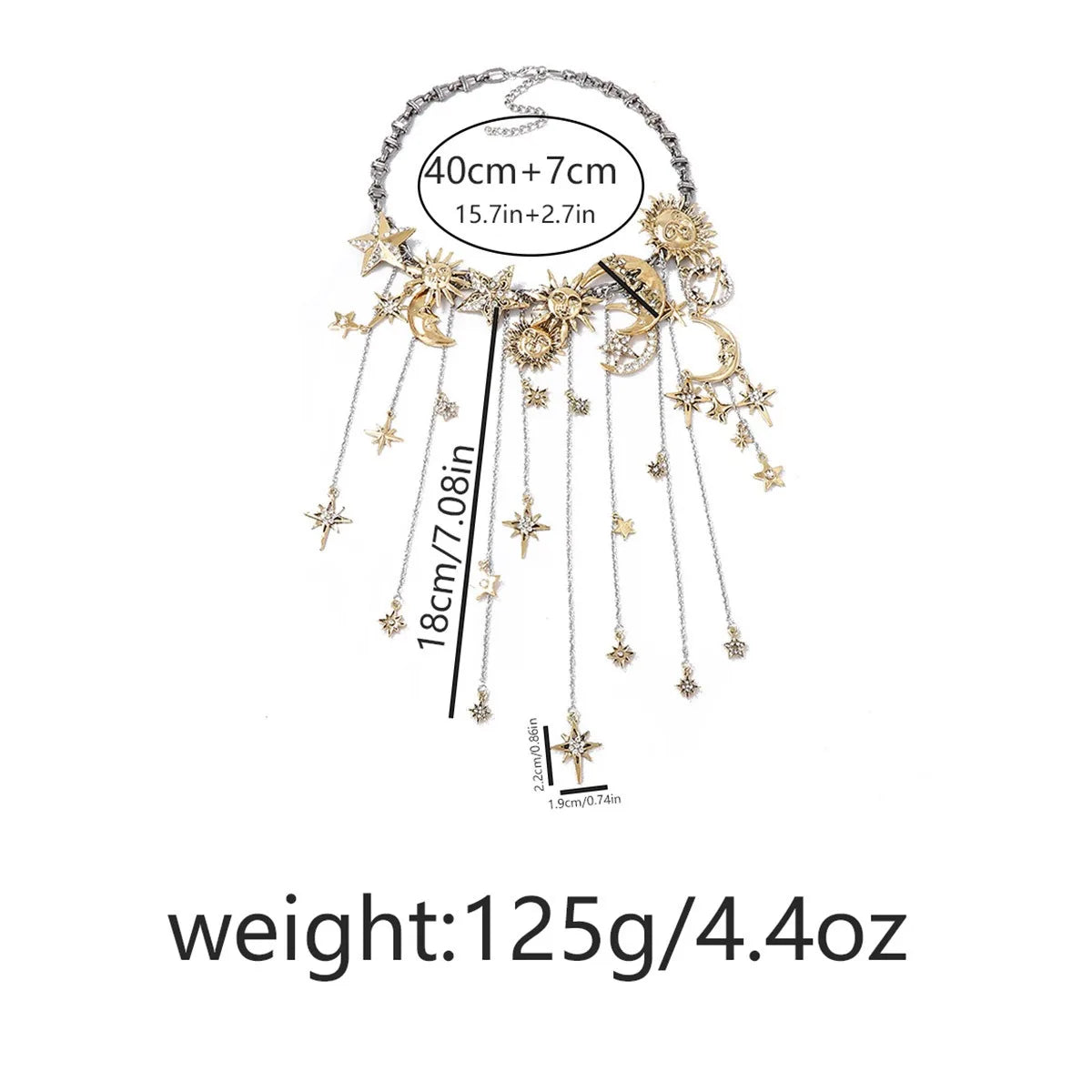 Retro Exaggerated Alloy Stars Moon Tassels Waterfall Necklaces For Women Y2k Hiphop Punk Clavicle Chain Party Jewelry Gifts