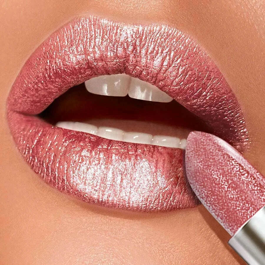 Metallic Lipstick Longlasting Glitter Pink Red Lip Glaze  Waterproof Moisturize Luminous liptint Shimmer Shiny Lipgloss Makeup