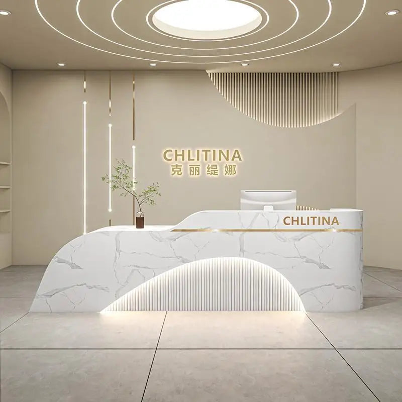 Welcome Service Reception Desks Sales Office White Front Reception Desk Cash Register Salon Recepciones Para Negocio Furniture - Kimlud