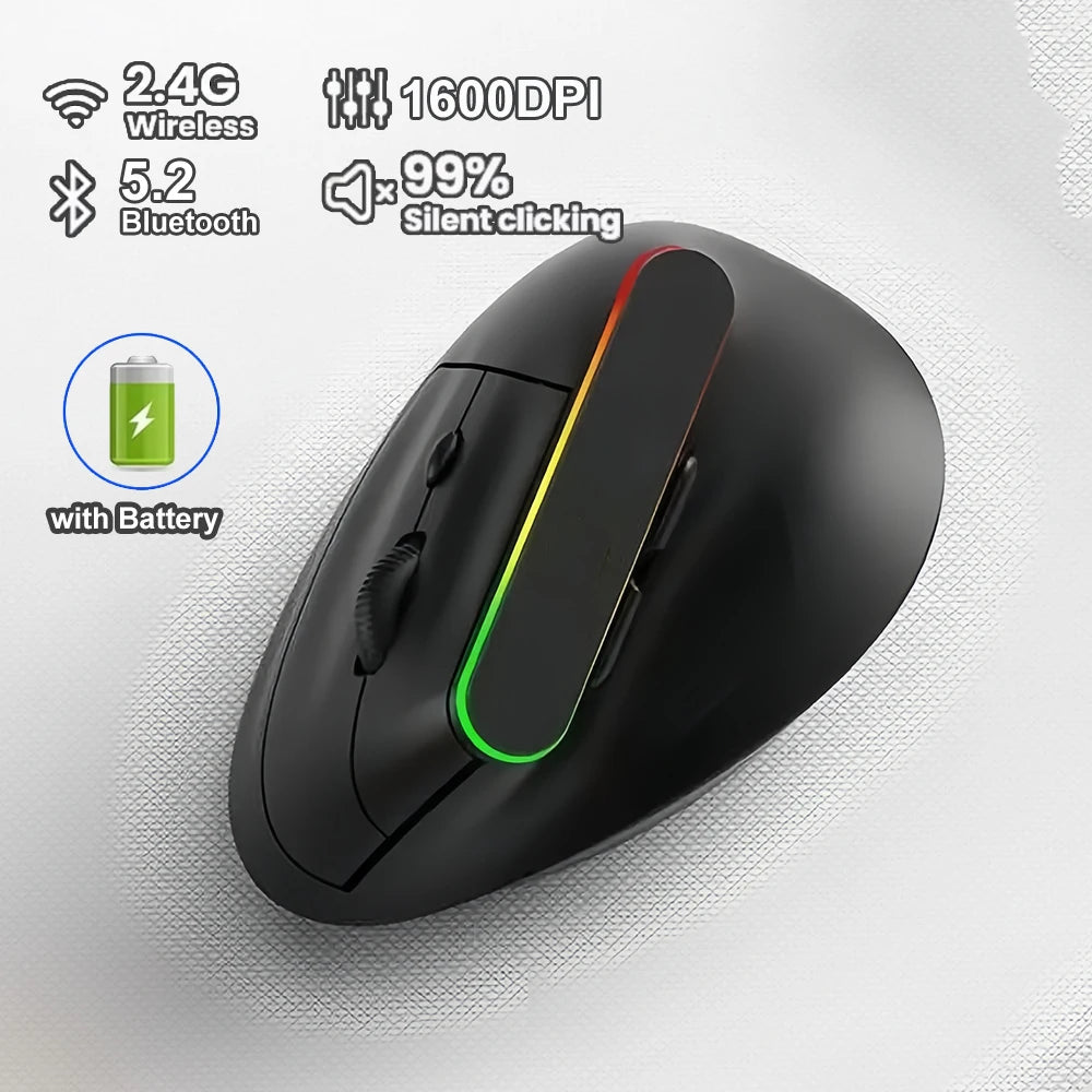 Dual Mode RGB Vertical Mouse 2.4G Wireless Mouse Bluetooth Mouse Ergonomic Mice Rechargeable Silent Mouse for PC Laptop Desktop