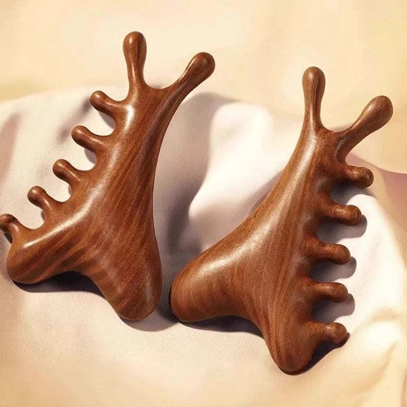 Head Body Massager Neck Face Health Care Massage Tool Meridian Scalp Four-in-one Sandalwood Comb Massage Acupoint Nose Scraper