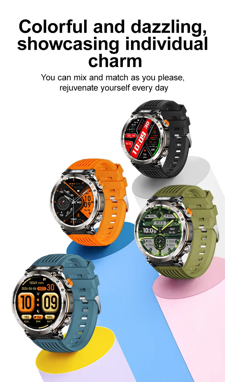 HT30 Smart Watch Bluetooth Call Men Outdoor Sports Fitness Compass Heart Rate Health Monitoring 600mAh Large Battery Smartwatch