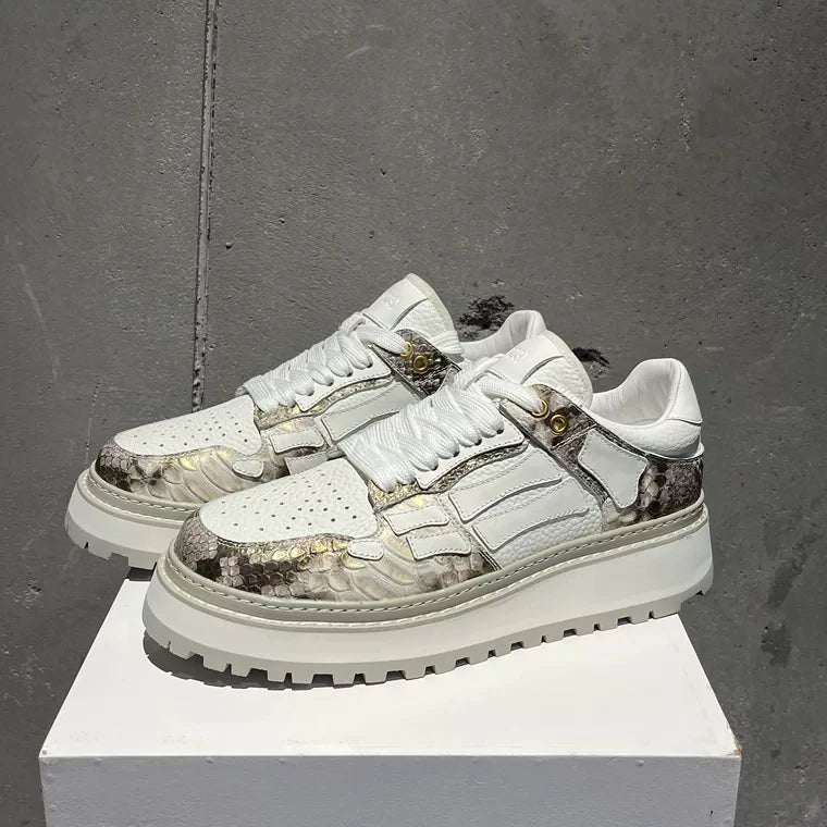 Men Genuine Leather Casual Shoes Personality Design Sport Shoe Outdoor Driving Jogging Shoes Men White Platform Sneakers...