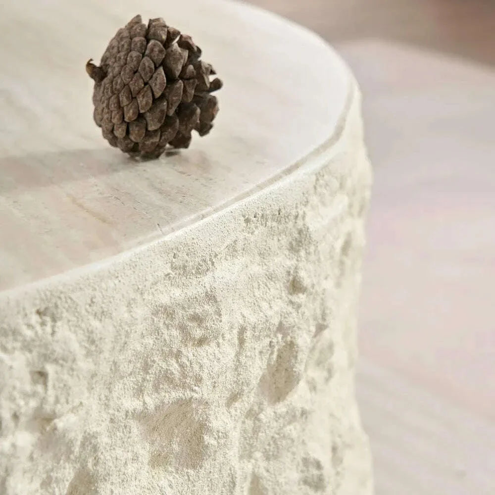 35.43'' Round Coffee Table, Fiberglass Vintage Center Table, Imitation Stone Table Front of The Sofa, Modern Coffee Table for Li