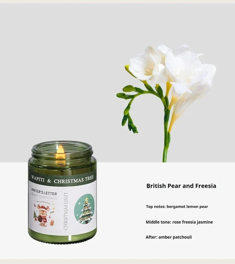 Christmas Scented Candle in Glass Aromatic Xmas Candles Guest Gift Candle Jar Freesia Ebony Scent - Kimlud