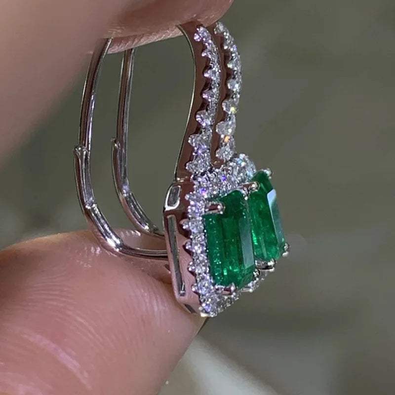 Fashionable Banquet Elegant Emerald Cubic Zirconia Earrings, High-end Inlaid Wedding Style Swaying Jewelry Accessories |...