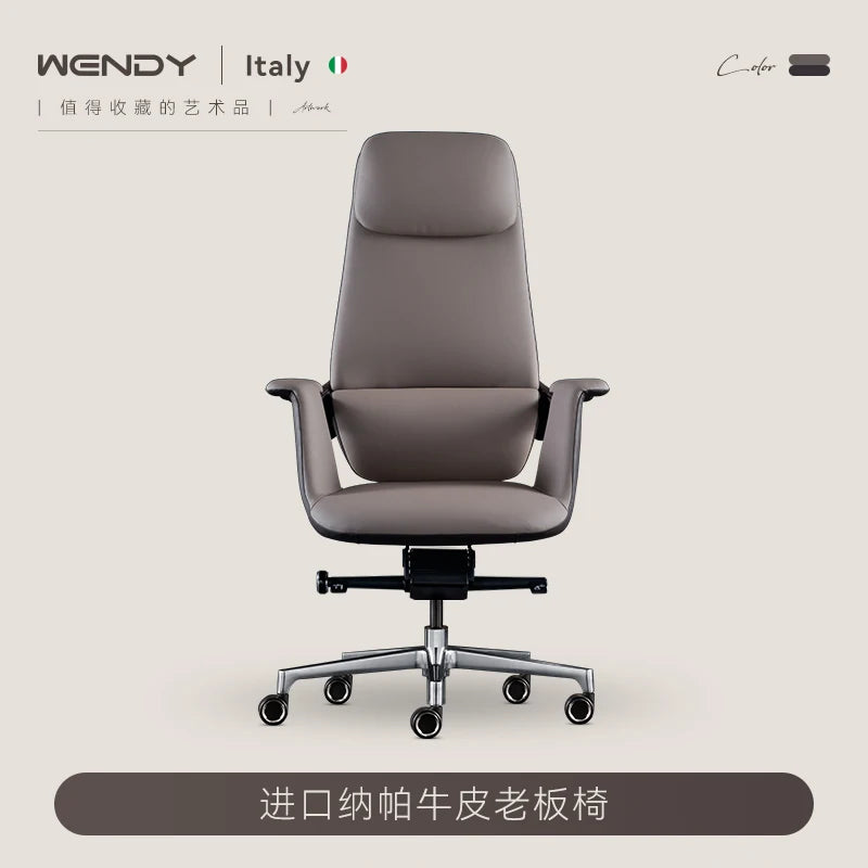 Wendy Italian Minimalist Chair Leather Boss Study Computer Office Comfortable Chair President Swivel Cowhide Chaisse Furniture - Kimlud