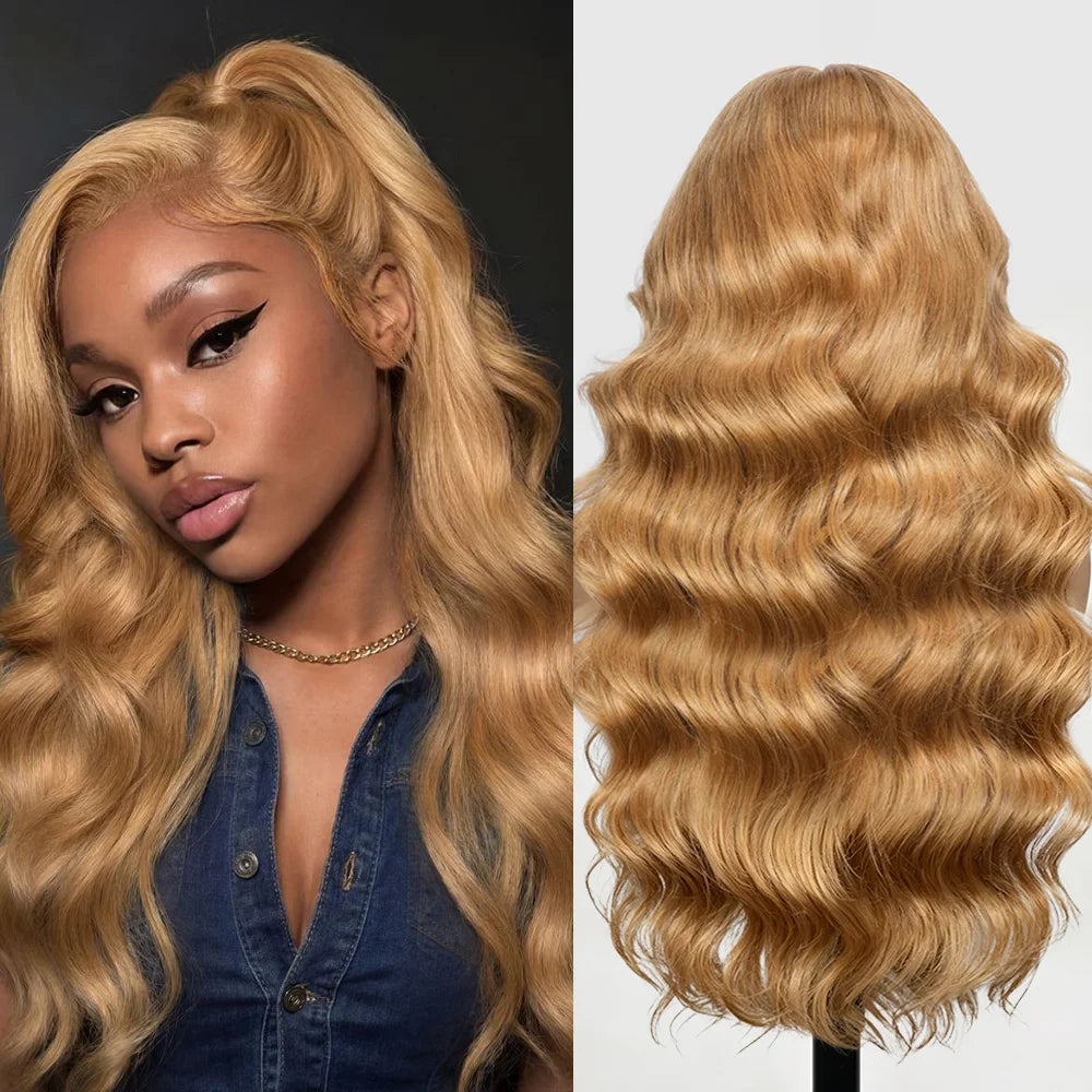Honey Blonde #27 Body Wave Human Hair Wigs 13x6 13x4 Lace Front Wig HD Transparent Lace Frontal Pre Plucked Long Hair...