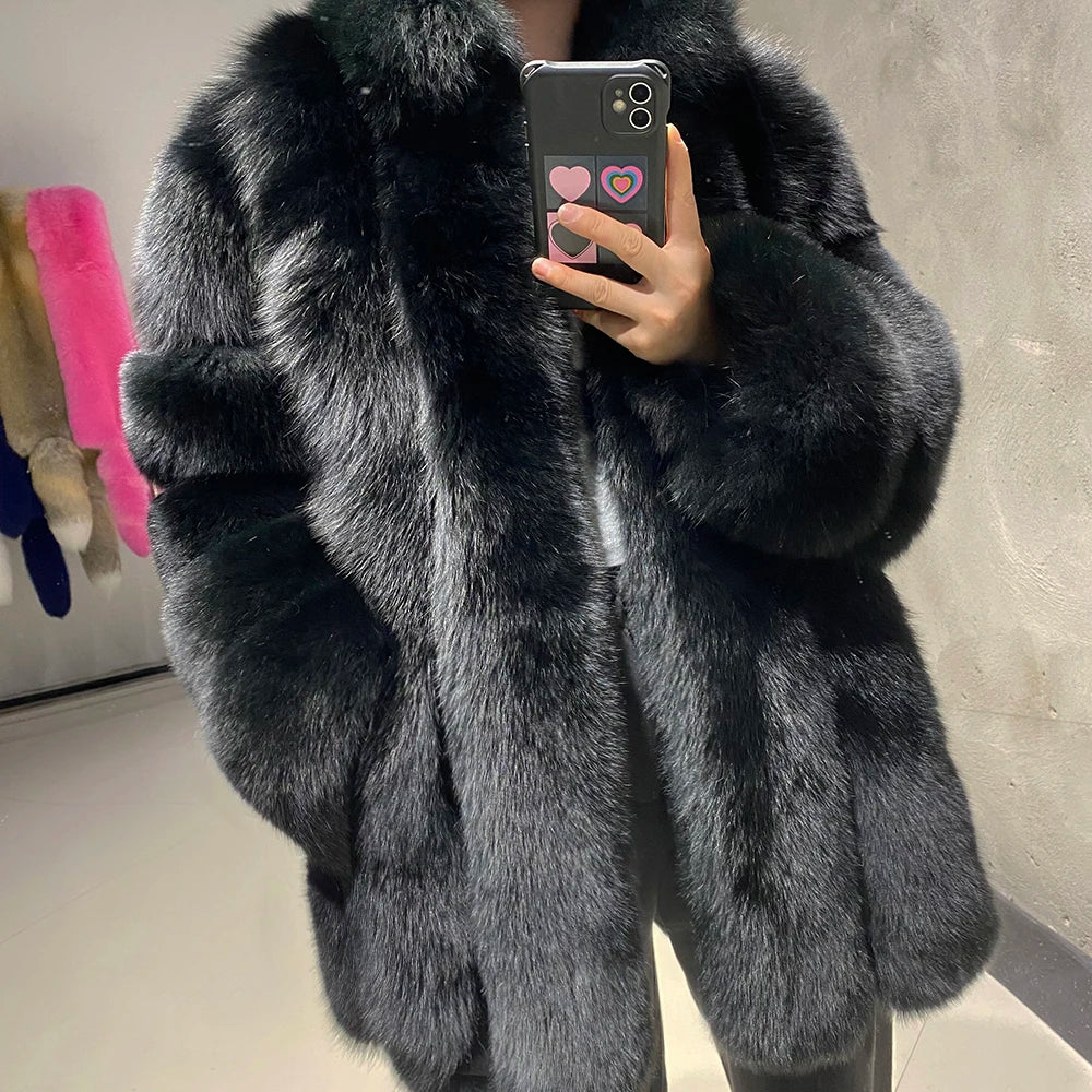 YOLOAgain Women's Stand Collar Real Fox Fur Jacket Natural Fox Fur Coat 2024 Winter - Kimlud