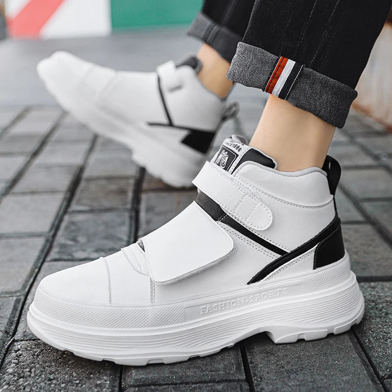 Autumn Men Casual Sneakers Leather Chunky Platform High-top Shoes Ankle Boots Magic Tape Sneakers Male Breathable Sport...