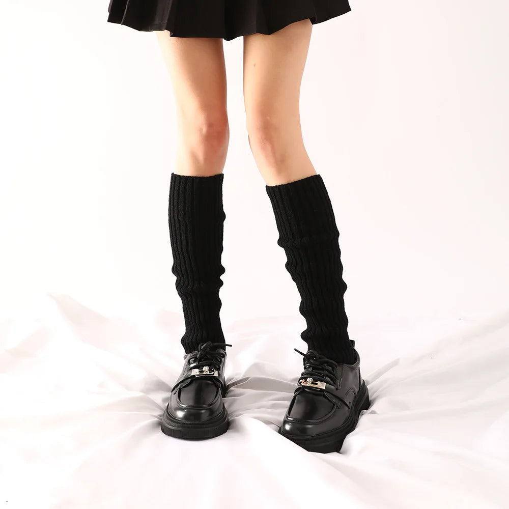Women Halloween 80s Neon Colored Knit Leg Warmers Ribbed Bright Footless Socks Punk Black Knee High Gothic Hip-hop Rock Sock