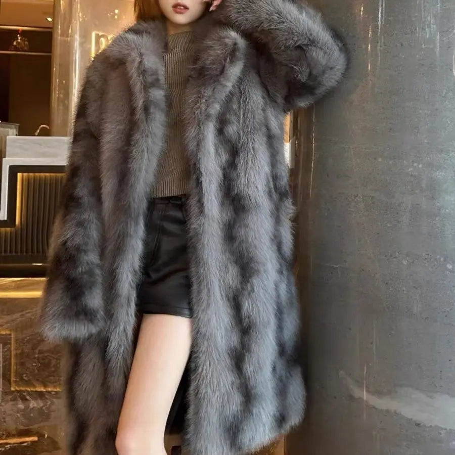 Luxury High-quality Fur Coat Women Winter Faux Fur Jacket Vintage Trench Coat Warm Thick Long Sleeve Windproof Outerwear Design