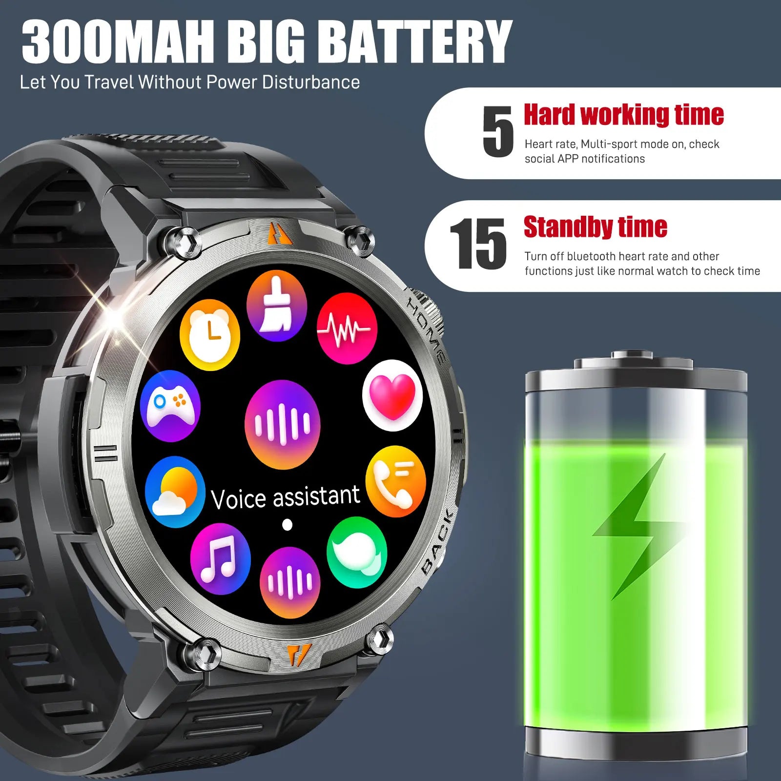 EIGIIS KE3 Smart Watch 3ATM Waterproof Original Design For Men Bluetooth Call Health Monitor With Flashlight 100+ Sports Modes