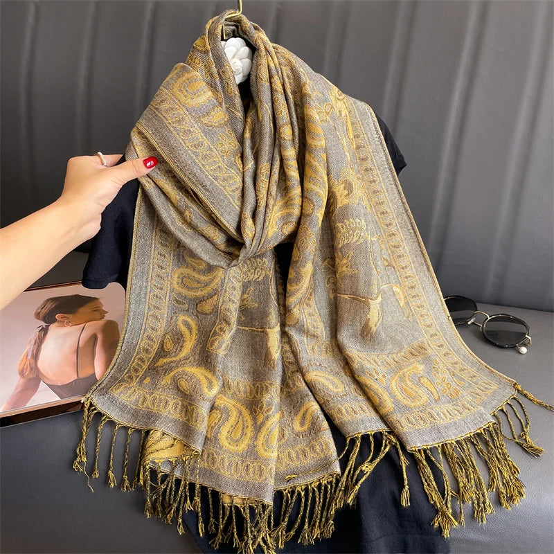 Luxury Brand Autumn Cashmere Pashmina Shawl Lady Wrap Warm Winter Scarves Design Print Female Foulard Cotton Stoles...