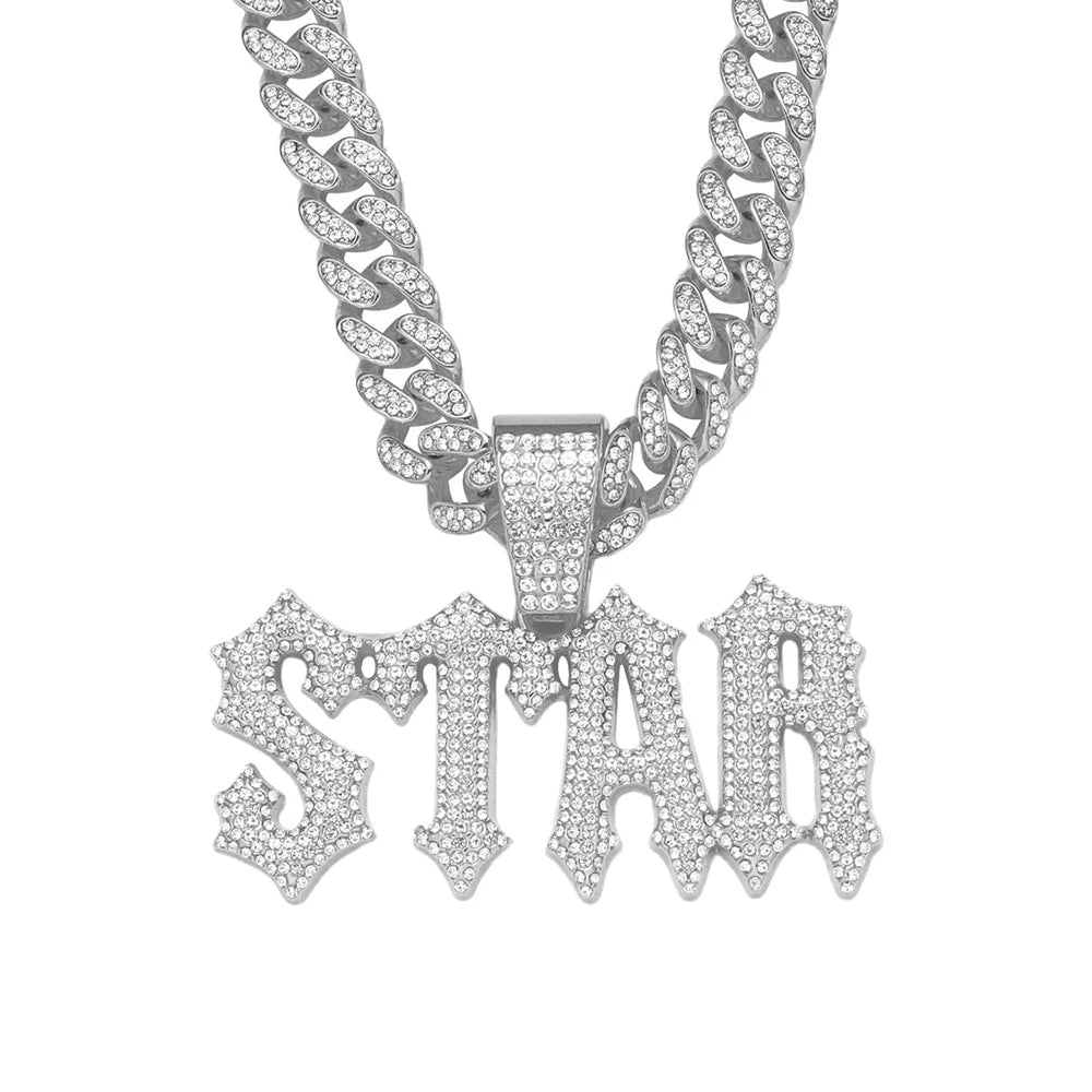 Men Women Hip Hop Letter STAR Pendant Necklace with Cuban Chain Iced out Bling Necklaces Tennis Chain Fashion Punk Jewelry Gift