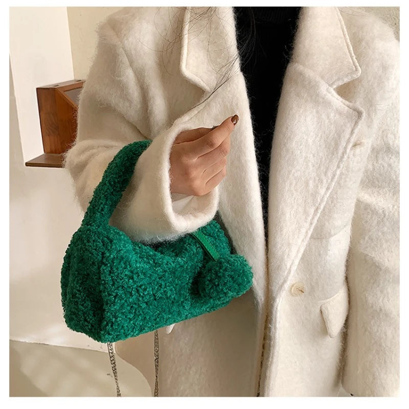 Handbag Women Faux Fur Plush Women's Bags Lady Shoulder Crossbody Bag Casual Tote Half-Moon Hobos Winter Bags for Women 2025 New