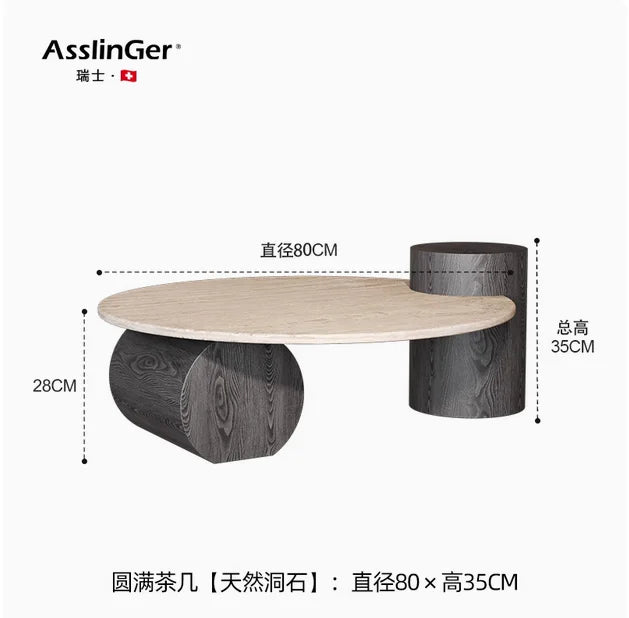 Stone Italian Side Table Nordic Natural Travertine Unique Wood Coffee Table Round Stone Designer Stolik Kawowy Home...