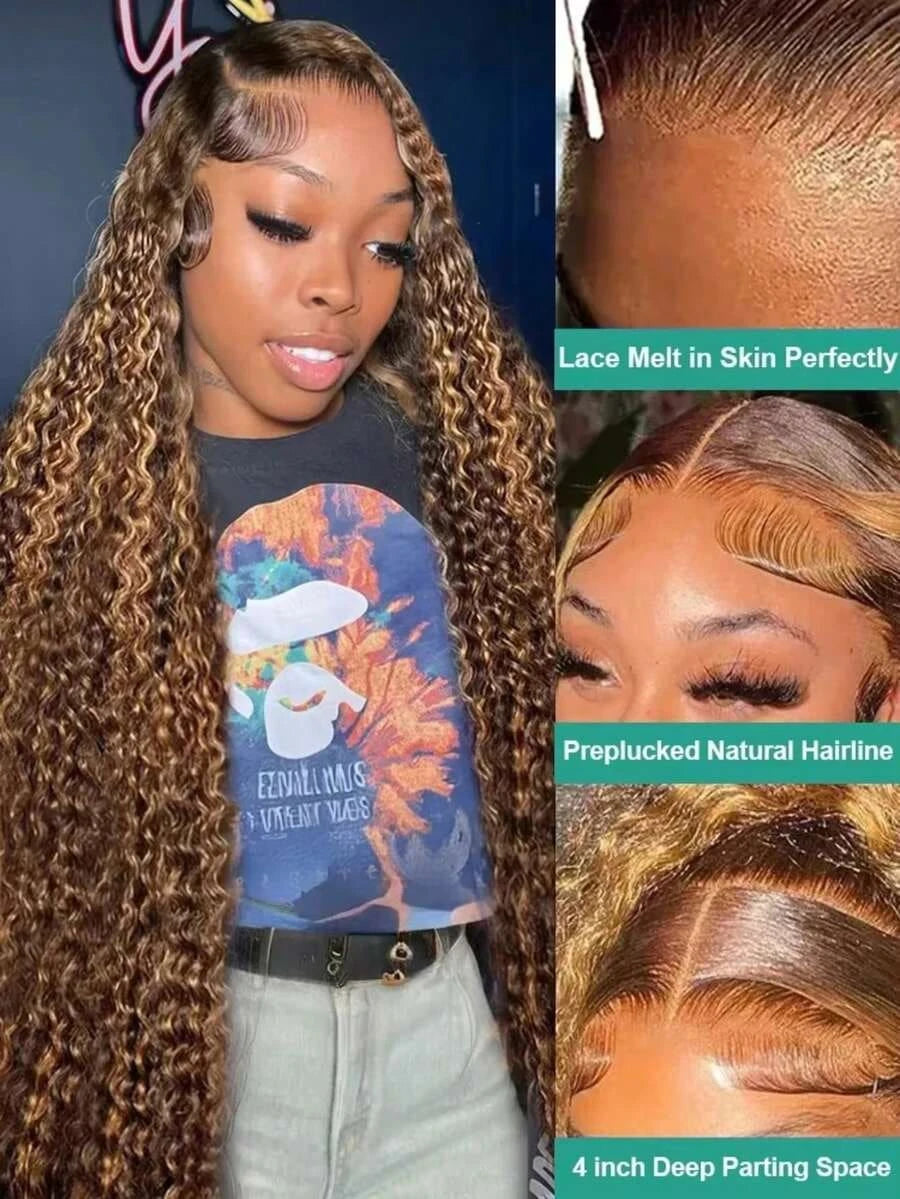 Deep Wave 5x5 13x4 Lace Wig Invisible Strap P427 Highlight Human Hair Wigs Brazilian Preplucked Water Wave 250 Density Curly Wig
