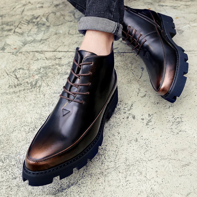 Italian Luxury Brand Winter Snow Boots Leather Ankle Boots Men High Top Platform Motorcycle Boots Botas Hombre Invierno Bottes