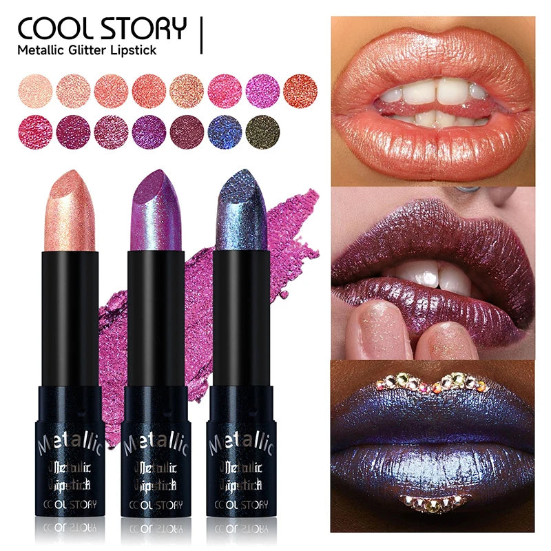 15 Colors Metallic Purple Chameleon Lipstick Waterproof Long Lasting Pearlescent Glitter Diamond Lipstick Halloween...
