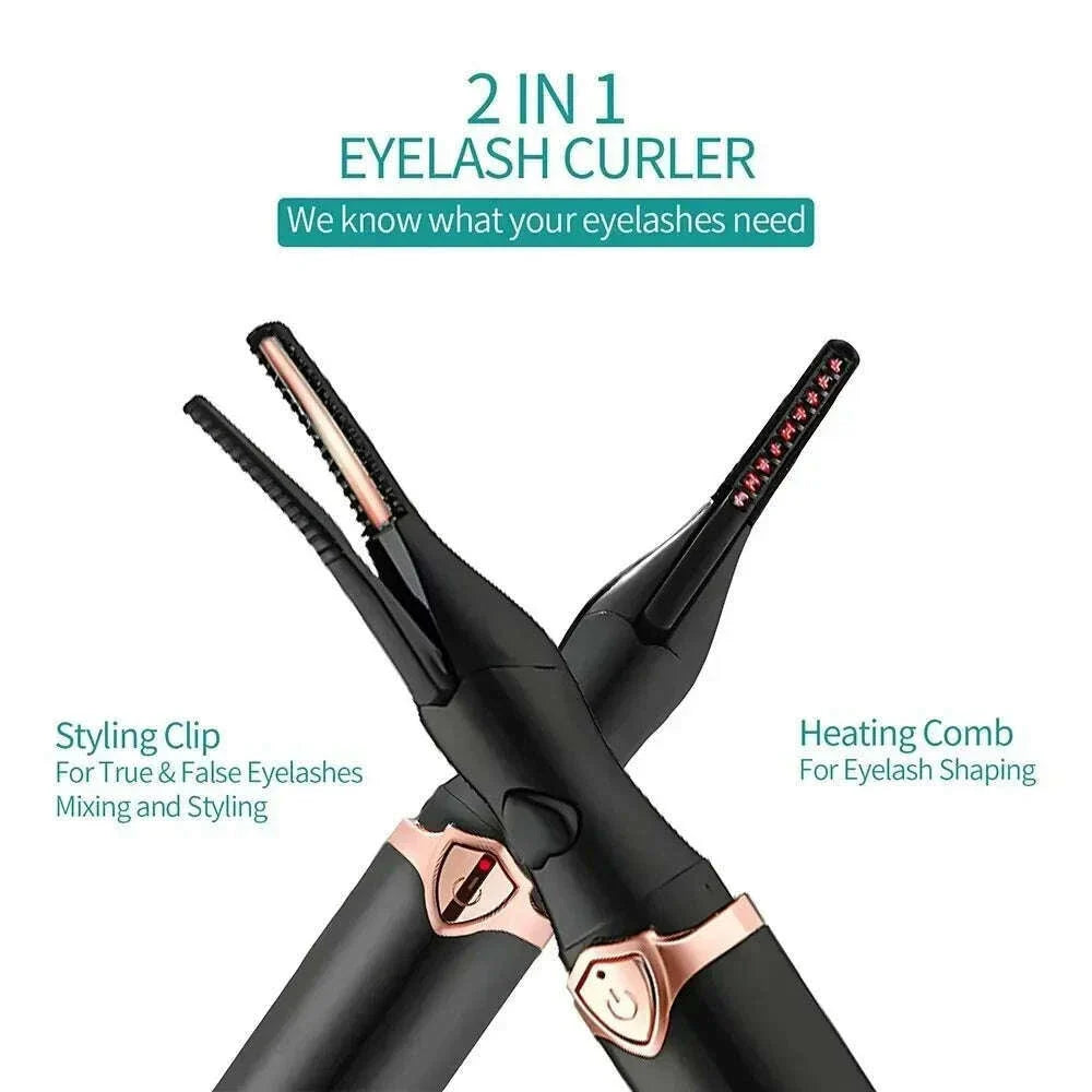 Electric Heated Eyelash Curler USB Rechargeable Eyelashes Quick Lasting Curling Comb&Clip Dual Use Makeup Eyelash Curler