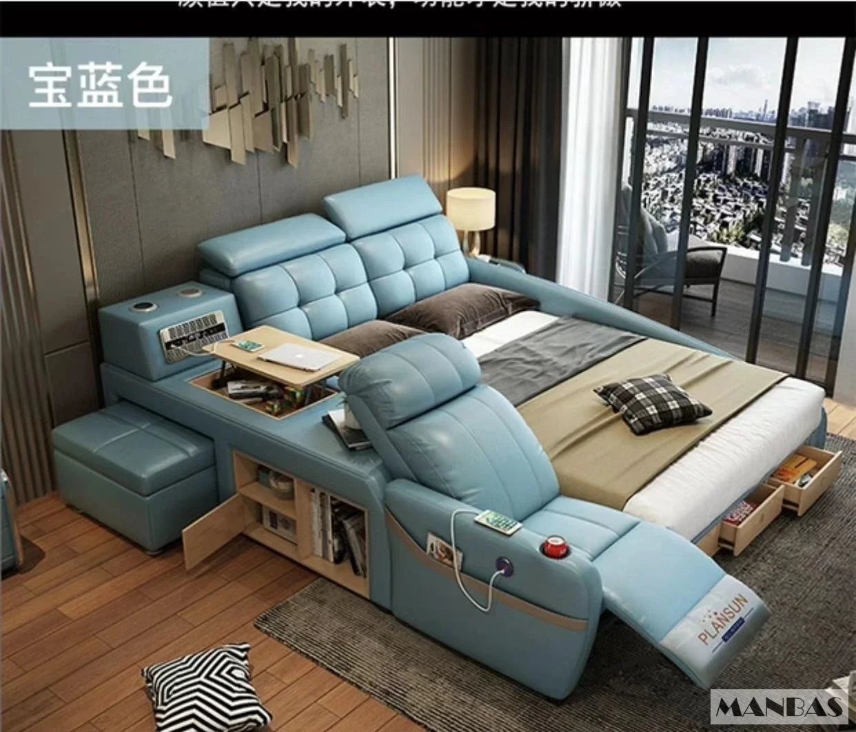 MINGDIBAO Massage Bed with Ultimate Comfort and Genuine Leather Multifunctional Frame - Bluetooth Speaker, Safe Air...