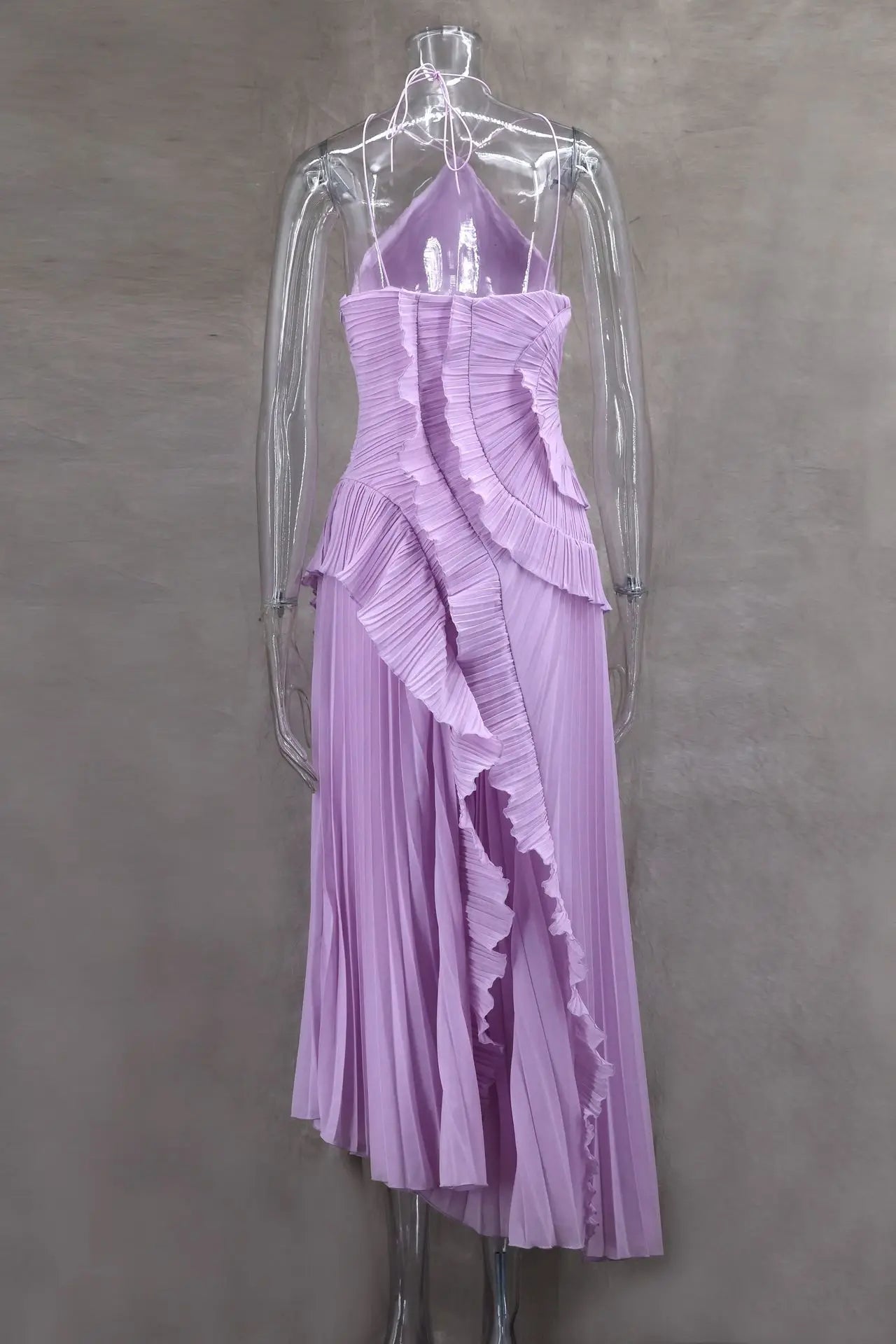 Folded Halter Chiffon Irregular Dresses Spring Women Sleeveless Wrap the Chest Long Dress Summer High Waist Knee Length Dress