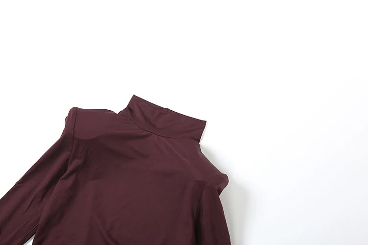 SiSterlinda Ruched Waistless Maxi Dress Women Sexy Shoulder Padded Patchwork Turtleneck Elegant Stretch Skinny Evening Bodycon