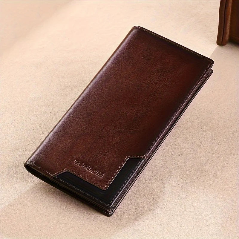 Wallet Men's Genuine Leather New Wallet Long Card Bag Storage Silver Foreskin Clip Hand-Held Bag Gift | Kimlud Mid Range...