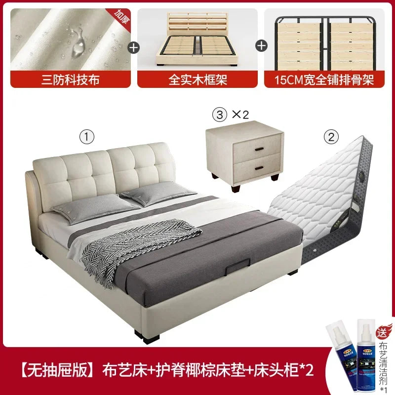 Premium High-quality New Arrival Technology Fabric Bed Small Unit, Master Bedroom, Large Bed, Light Luxury Nordic Fabric Bed