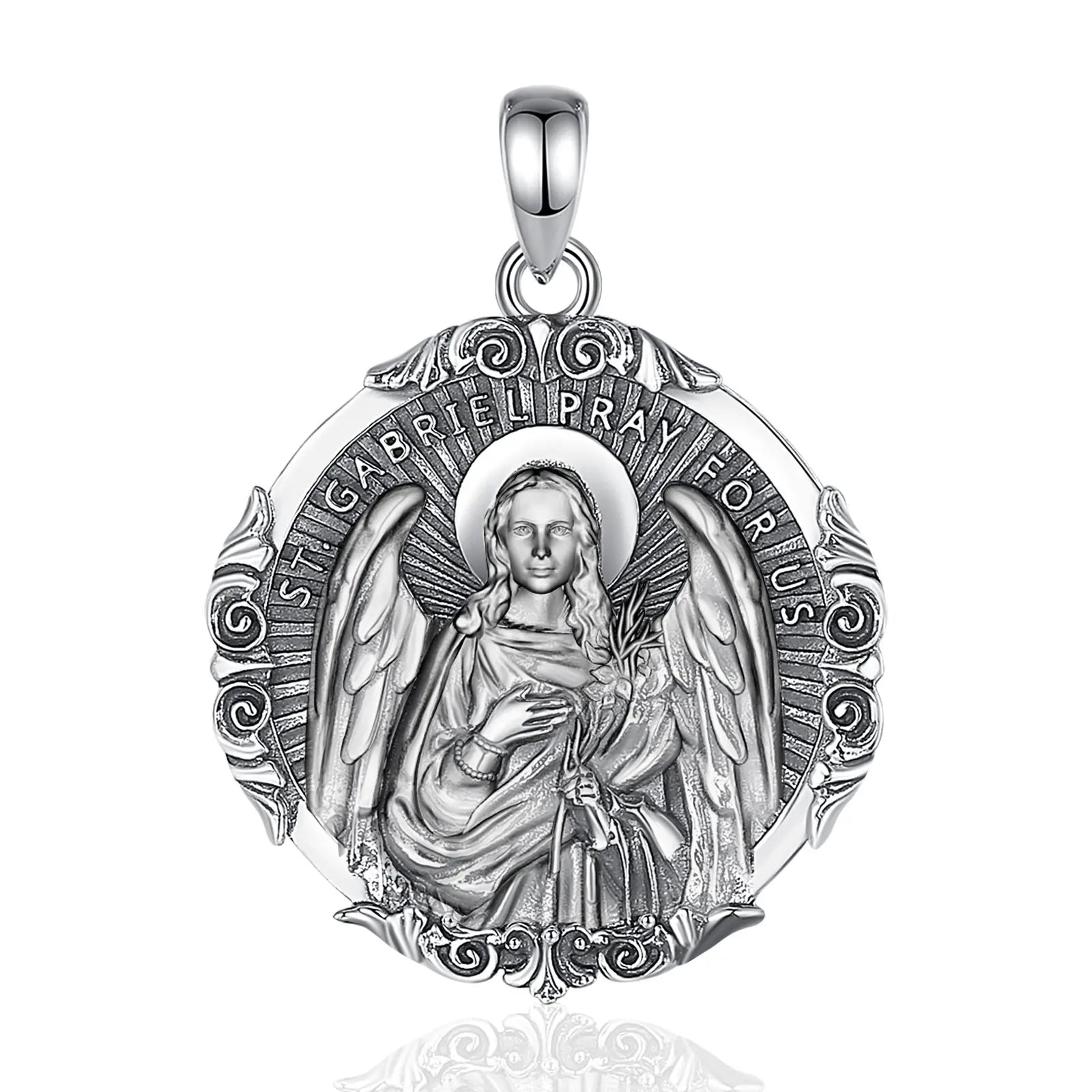 Eudora 925 Sterling Silver Saint Gabriel Archangel Necklace Vintage Amulet Pendant for Men Women Religious Believers Jewelry