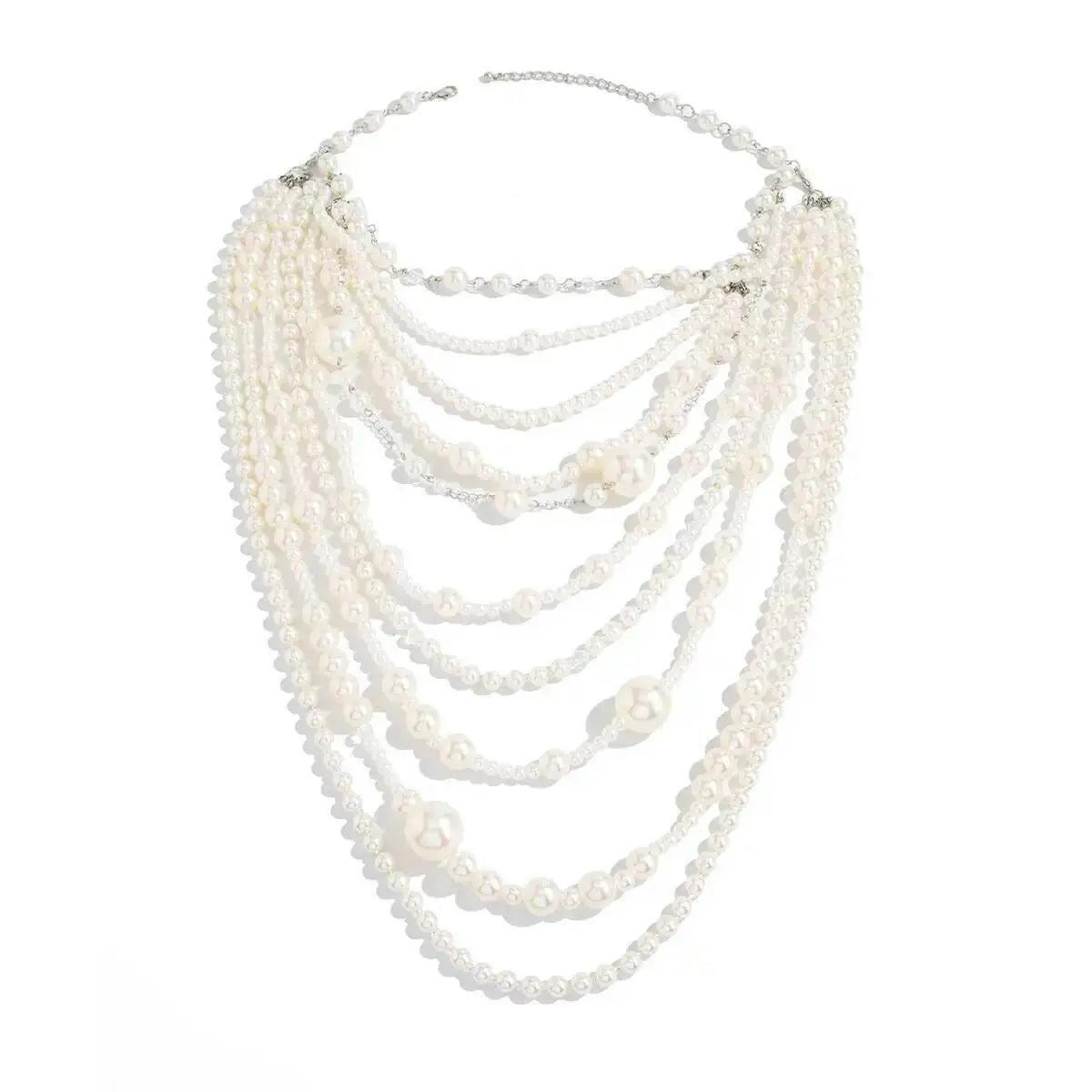 SHIXIN Exaggerated Multi-layer Imitation Pearl Choker Necklace Women Luxury Long Tassel Pendant Sweater Chain Bridal Wed Jewelry