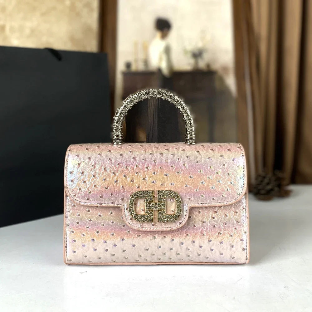 Advanced ostrich pattern diamond inlaid women's handbag new fashionable high-end shoulder crossbody bag | Kimlud Premium Bag