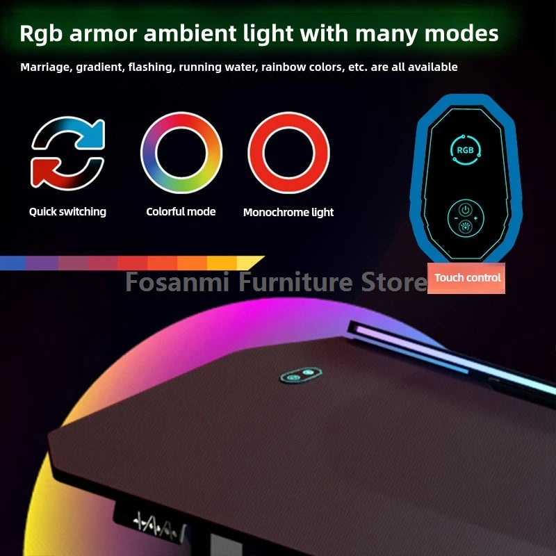 Gaming Desk with Light Large Tabletop Stable High Quality Home Room Computer Desk Gamer Electric Height Adjustment Motion Table