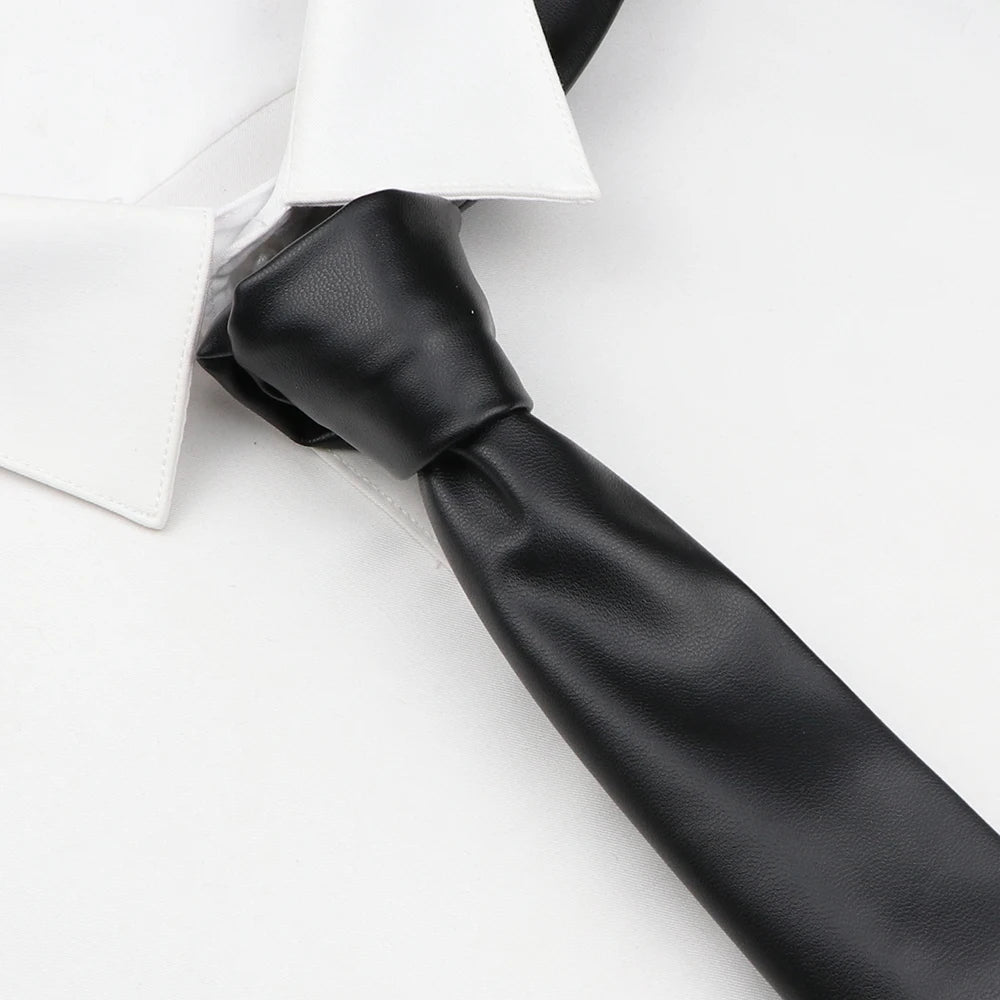 Men's New Novelty PU Leather Ties Casual Solid Colorful Red Black Blue Pink PU Neckties Necktie Wedding Business Suit...