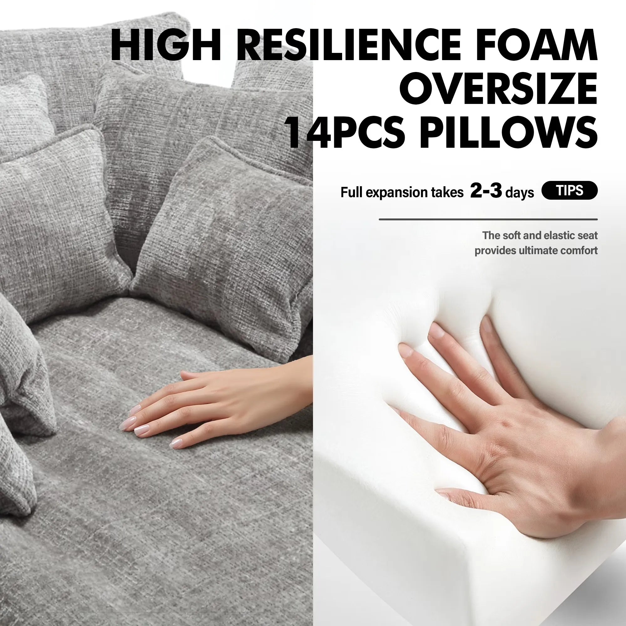 81.1" Cloud Couch Sleeper Sofa, Oversized Round Chaise Lounge Chair with 14 Pillows, Modern Chenille Boneless Couch, Memory Foam