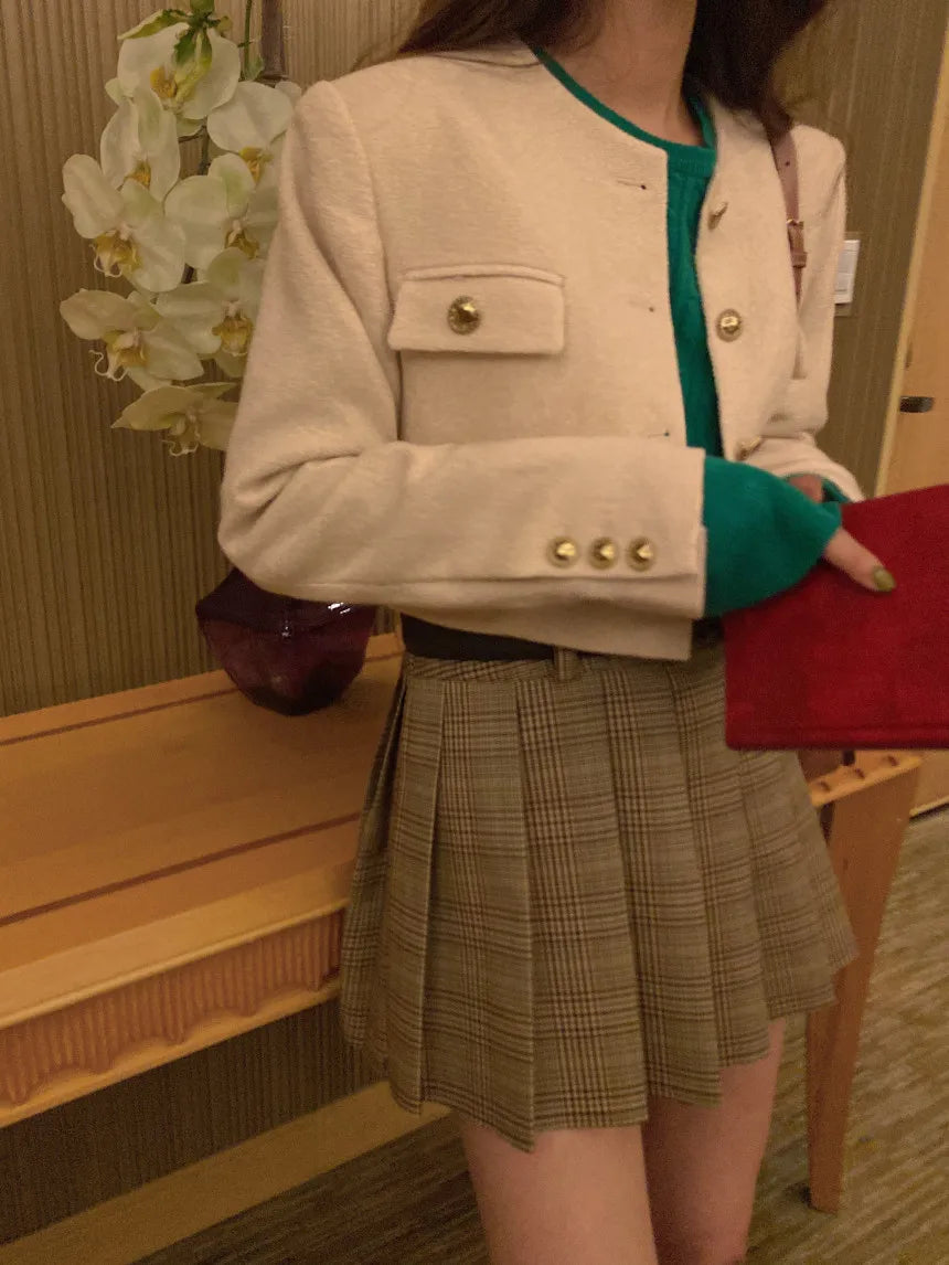 Chic ort Outerwear Women's Springtime Ele round Ne Loose Long Sve Top Faionable Design Sense Commute Sle Coat