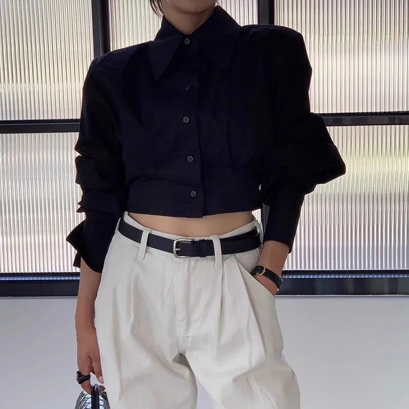 Spring Summer Women Turn-down Collar Long Sleeve Shirts Solid Color Hollow Out Blouse Korean Fashion Lady Elegant Button Tops