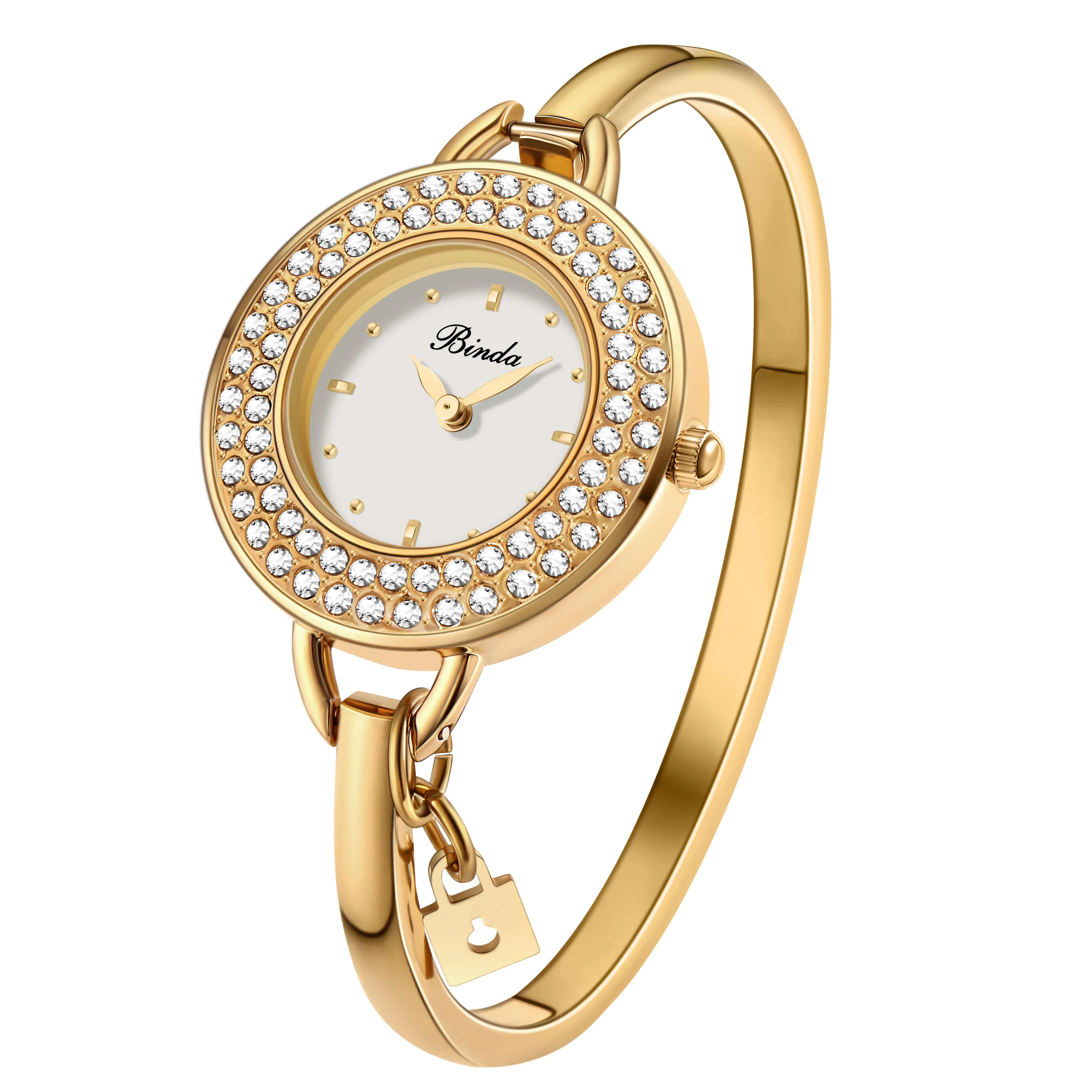 Binda Women’s Elegant Waterproof Quartz Watch – Rainbow Gold Stainless Steel Bracelet, Round Delicate Dial | Kimlud Mid...