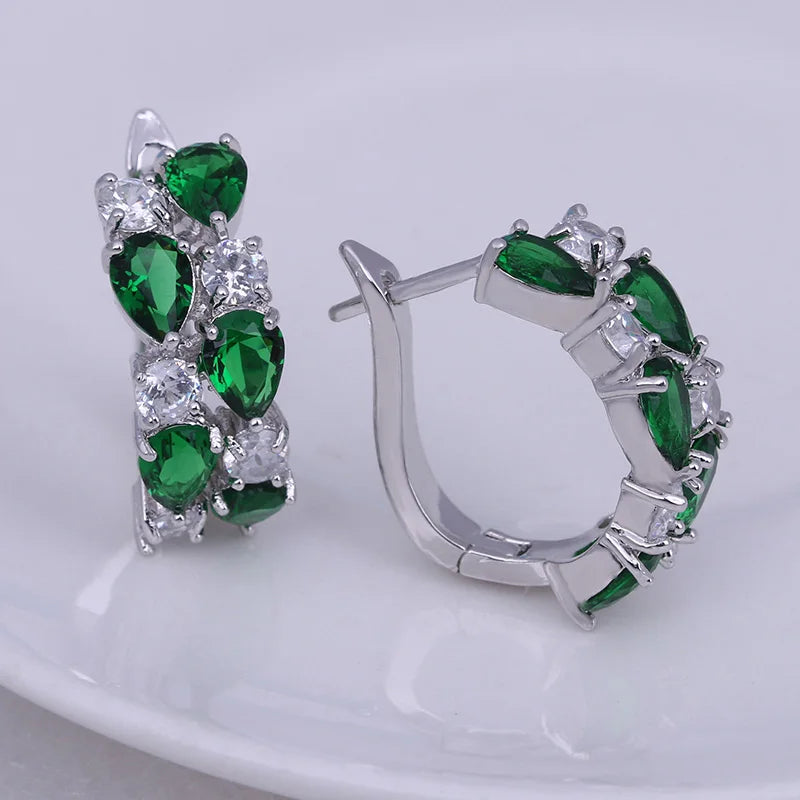 LXOEN 2022 Classic Semi-precious Stone Stud Earrings for Women Silver Color Round Studs Ear Jewelry brinco Gift bijoux